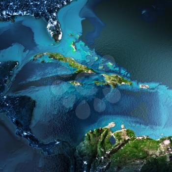 Caribbean Region. Elements of this image furnished by NASA. 3D rendering