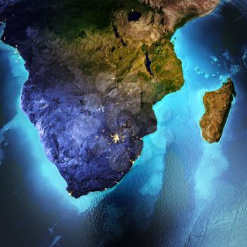 South Africa, Madagascar. Elements of this image furnished by NASA. 3D rendering