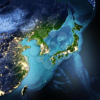 Japan, Korea, China, Taiwan. Elements of this image furnished by NASA. 3D rendering
