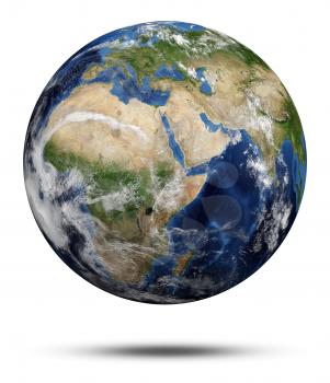 Africa and Asia. Earth globe 3d rendering, maps courtesy of NASA