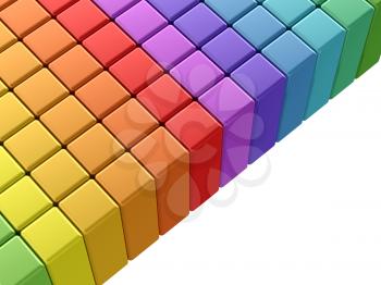 Colorful rainbow cubes. 3d rendering on white background