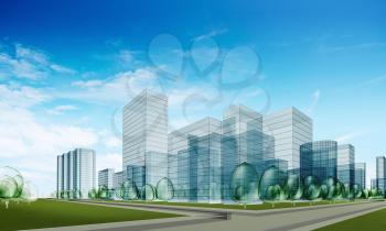 Abstract city. Transparent 3d rendering modern construction