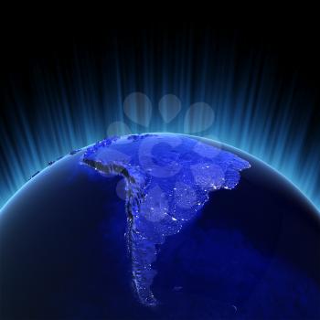 South America volume 3d rendering. Maps from NASA imagery
