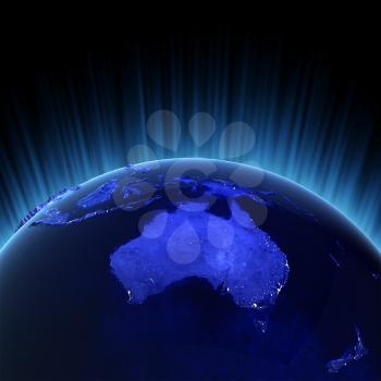 Australia and New Zealand volume 3d rendering. Maps from NASA imagery