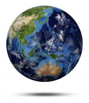 Planet Earth. Earth globe 3d render, maps courtesy of NASA