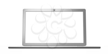 Silver laptop. 3d render isolated technology background