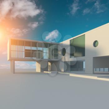 Cottage and dawn. Building design and 3d rendering model my own