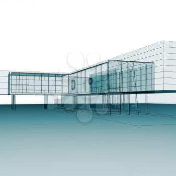 Blueprint on white. Building design and 3d rendering model my own