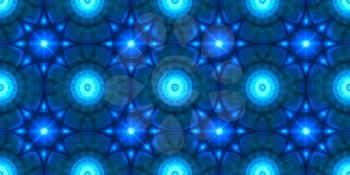 Abstract blue sci-fi glowing ornamental tile able seamless repeating pattern or background.