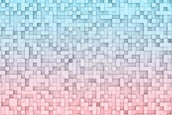 Abstract geometric cube or box shape background or patter design, in soft blue and red color gradient.