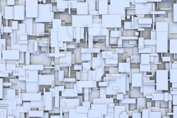 Abstract gray or black and white 3d geometric irregular and randomly placed small cube or box shape tiles background or pattern or sci-fi texture design.