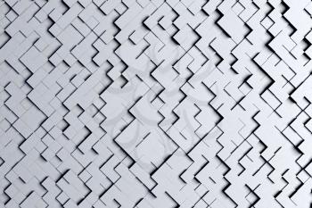 Abstract diagonal gray or black and white 3d geometric small cube or box shape tiles background or pattern design in bright light.