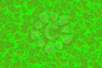 Valentine's Day abstract 3D background pattern with radiant, glowing and shining green hearts.