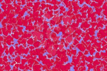 Valentine's Day abstract 3D illustration or background pattern with shiny shapes of red and blue hearts.