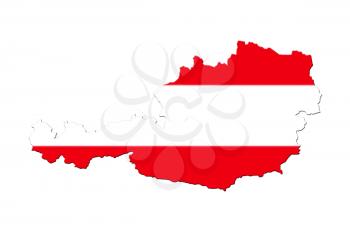 Map of Austria with national flag isolated on white background