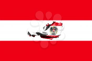Map of Austria with national flag isolated on Austrian Flag  background With Coat Of Arms Eagle Emblem 