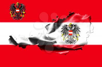 Map of Austria with national flag isolated on Austrian Flag  background With Coat Of Arms Eagle Emblem 