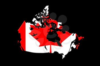 Canadian Map With National Flag On It On Black Background 3D Rendering