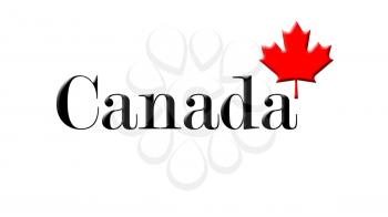Canada Written On White Background With Maple Leaf 3D Rendering
