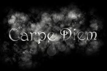 Carpe diem 3D Render- latin phrase that means Capture the moment on black background with white smoke