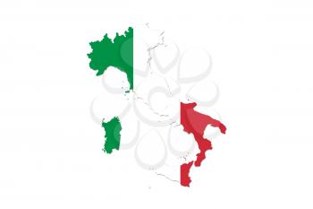 Map of Italy With Italian Flag Isolated On White Background  illustration