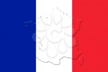 French National Flag With Map Of France On It 3D illustration 