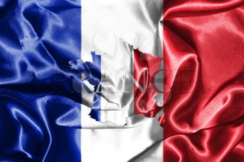 National Flag Of France Waving in the Wind With French Map And Country Name On It 3D illustration
