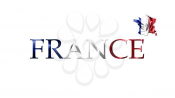National Flag Of France Waving in the Wind With French Map And Country Name Isolated On White Background It 3D illustration