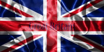 Great Britain Flag Blown in the Wind With Country Name Written On. Grunge Looking It 3D illustration