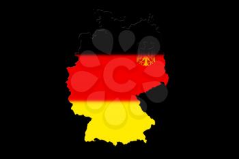 Map of Germany with national flag isolated on Black background With Crest