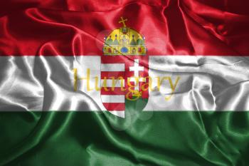 Hungarian National Flag With Coat Of Arms and Hungary Written On It 3D illustration 