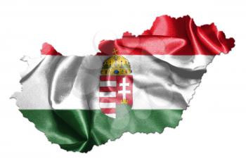 Hungarian National Flag And Map Waving in the Wind Isolated on White Background 3D illustration