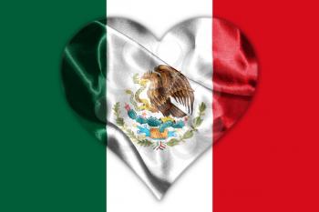 Mexican National Flag With Eagle Coat Of Arms In Shape Of Heart 3D Rendering