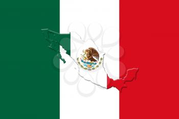 Mexican National Flag With Eagle Coat Of Arms In Shape Of Mexican Map 3D Rendering