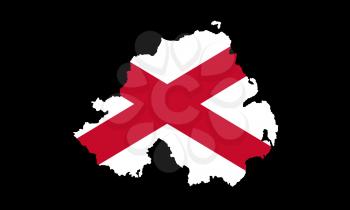 Northern Ireland Flag and Map. Saint Patrick's Saltire Isolated On Black Background 3D illustration