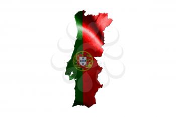Portugal National Flag With Map Of Portugal Isolated On White Background 3D illustration