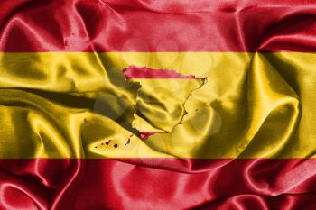 Spanish National Flag Waving In The Wind With Map Of Spain On It 3D illustration