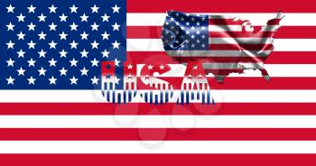 United States of America Map With American Flag and Country Name 3D illustration