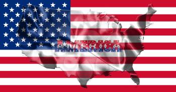 United States of America Map With American Flag and Country Name 3D illustration