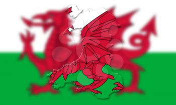 Map Of Wales With Flag Of Country In The Background 3D Illustration