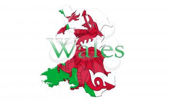 Map Of Wales With Flag Of Country On It Isolated On White Background 3D Illustration