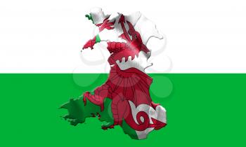 Map Of Wales With Flag Of Country On It On Flag Background 3D Illustration