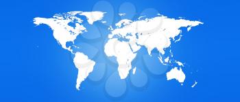 World Map White Silhouette Isolated on Blue Background 3D illustration