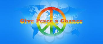 World Map Peace Text and Sign 3D illustration
