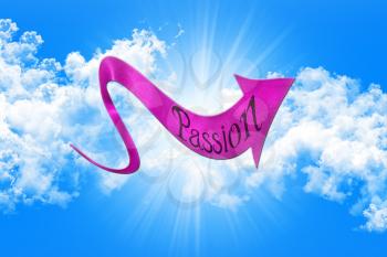 Sex Concept. Arrow With Passion Written On It Showing The Way On Sky and Clouds Background 3D illustration