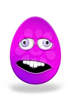 Easter Egg With Eyes and Mouth Looking Stupid and Scared 3D Illustration