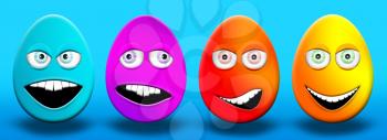 Easter Eggs With Eyes and Mouth Feeling Happy, Confused, Angry and Stupid 3D Illustration