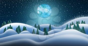 Christmas Night and the Snow Fields of North Pole With Full Moon Background