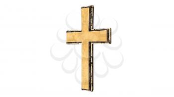 Golden Christian Cross Isolated on White Background 3D Rendering