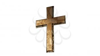 Golden Christian Cross Isolated on White Background 3D Rendering